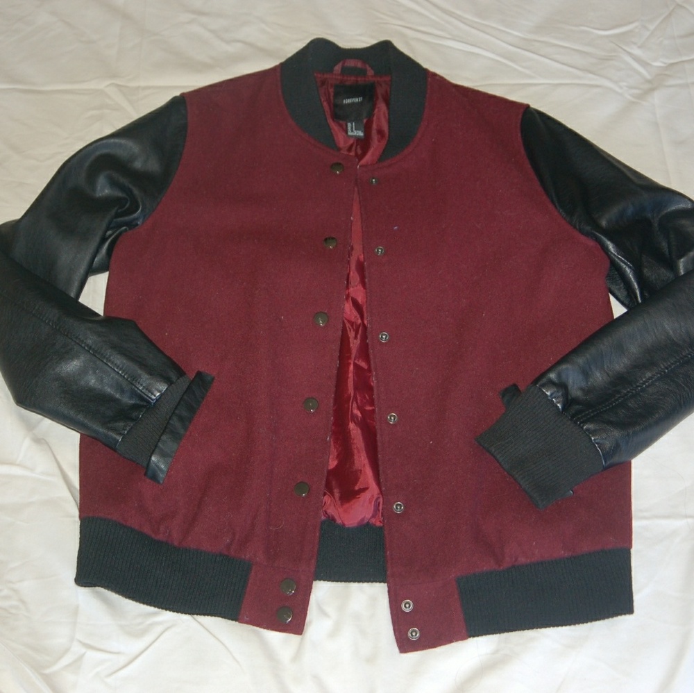 forever 21 maroon varsity jacket